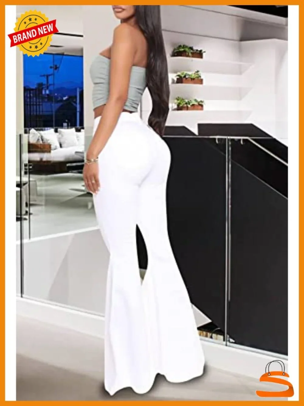 High Waisted Flare Ripped Bell Bottom Jeans Stretchy Denim Pants